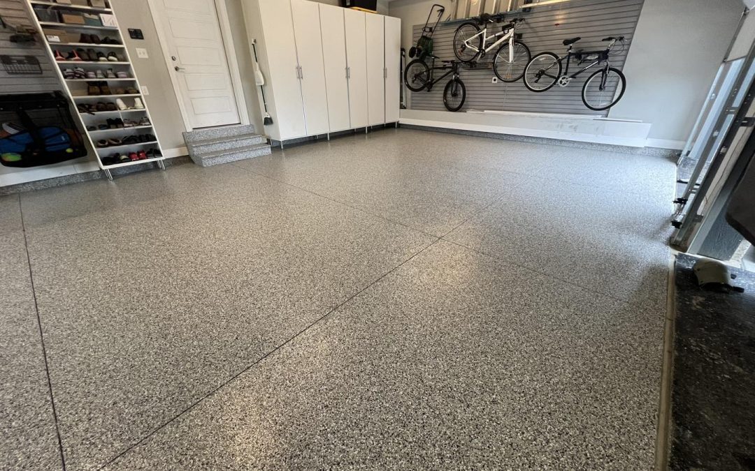 garage, garage floor, concrete coatings, epoxy flooring, polyurea flooring, full chip system, concrete sealer